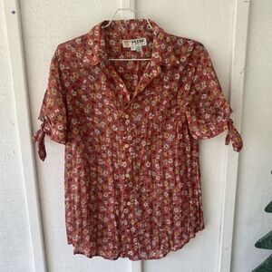 VINTAGE Guess Orange Floral Short Sleeve Blouse 1990s